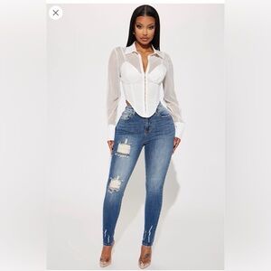 Fashion Nova Long Sleeve Poplin Corset